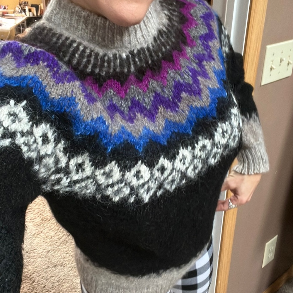 100% Alpaca Sweater Tiendo Ho made in Bolivia Fair Isle multicolor  black